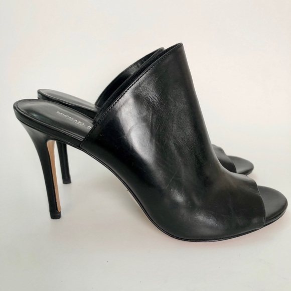 black leather mules heel